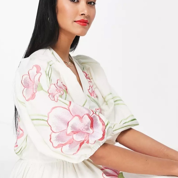 ASOS EDITION button front bright floral embroidered midi dress - Picture 3 of 4